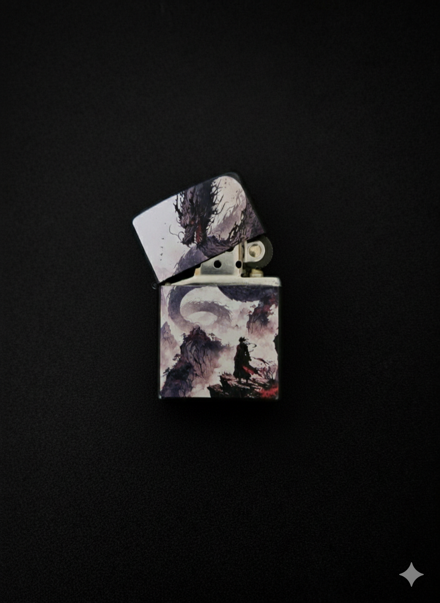 Premium Metal Lighter with Ink Wash Dragon & Samurai Design (without fuel)